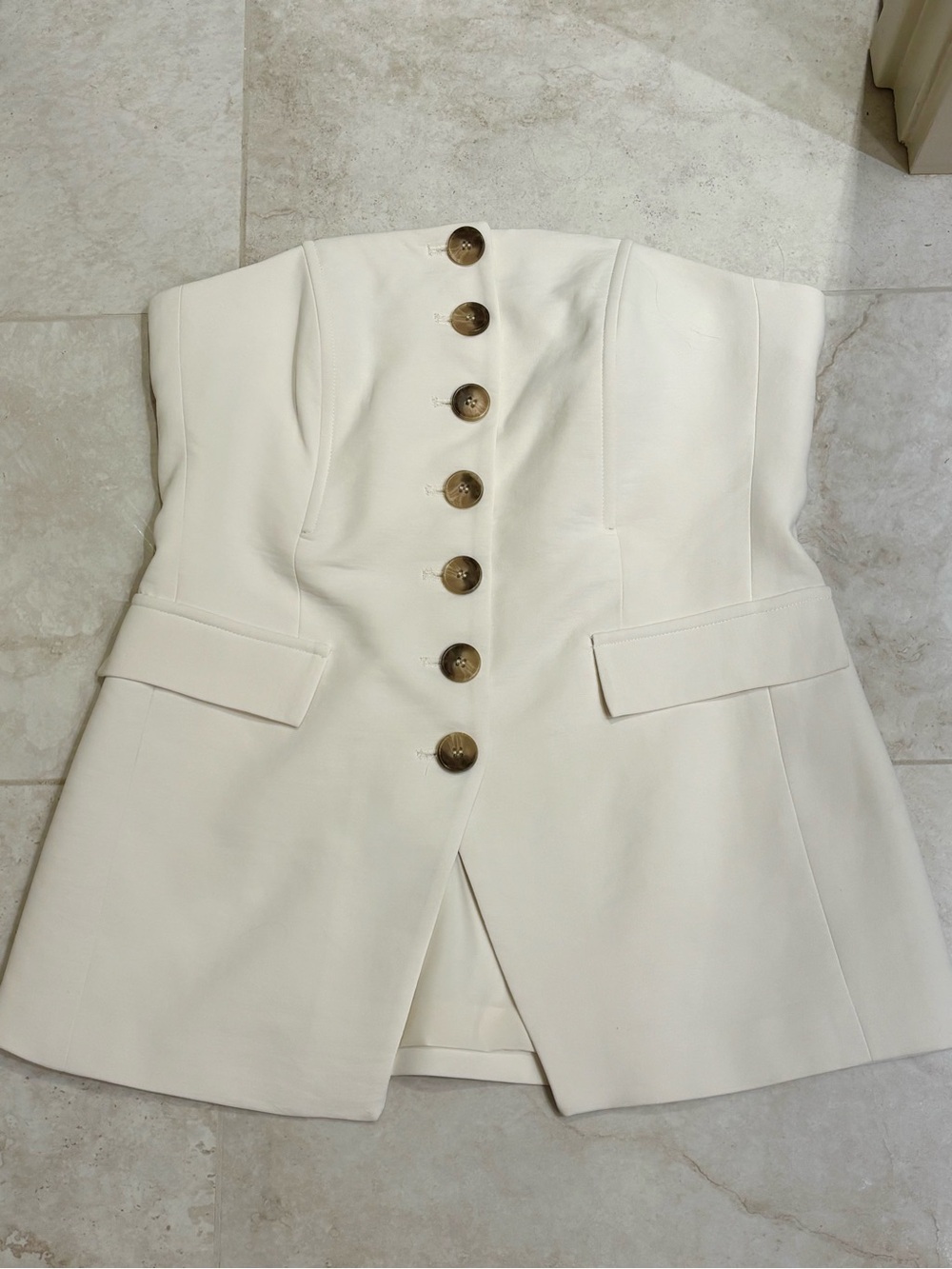 NWOT Maison d’Amélie Cream Strapless Top with Button Detail